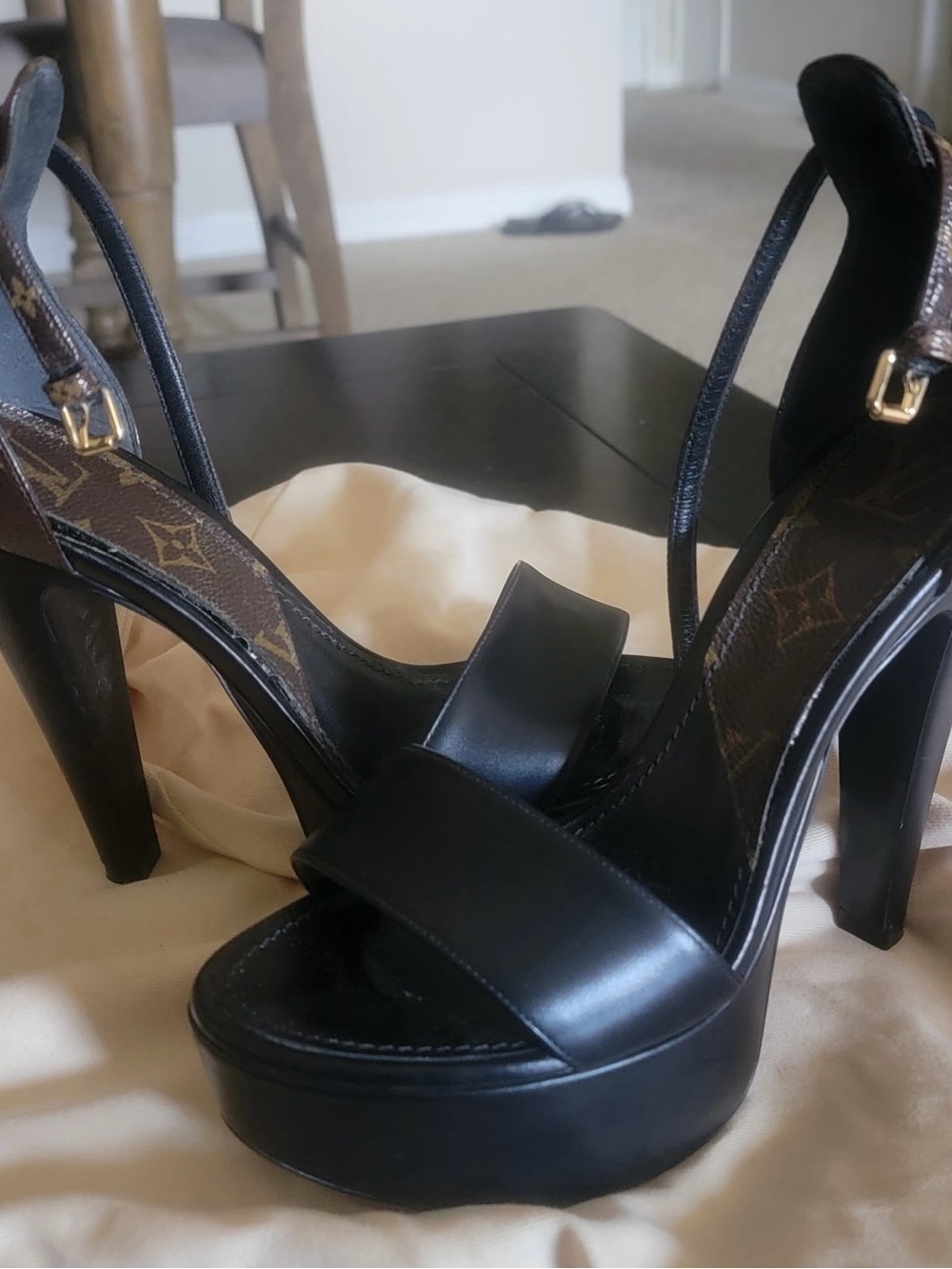 Louis Vuitton Black Platform High Heel Sandals - Luxury Monogram Detail